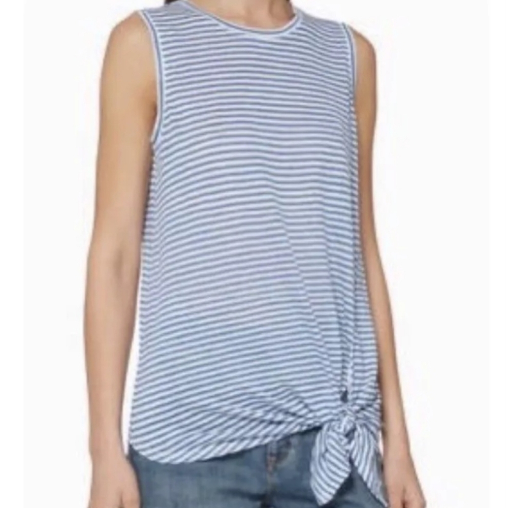 Banana Republic Linen Tank Top Womens Small Sleeveless Tie Front Stripe Blue NWT